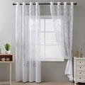 Elegant white semi-sheer curtains with embroidered damask pattern and silver metal grommets - 130*241cm / White
