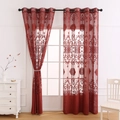 Elegant dark red damascus lace curtains with grommet top for living room windows - 130*241cm / Red