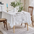 Mantel de encaje floral con borde de volantes estilo rústico para mesa de comedor - Blanco-Tamaño Pequeño