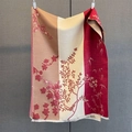 Elegant cashmere-like scarf with red and beige magnolia pattern and fringe detail - Red Color-Blocked Print (GSJ-513-Red)