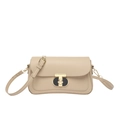 Chic beige crossbody bag with gold T-shaped metal buckle on a white background - Khaki