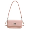 Minimalist light pink rectangular crossbody bag with silver round buckle and slim strap - Pink