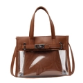 Borsa a mano moderna 2-in-1 in PVC trasparente e pelle PU marrone con chiusura chic - Marrone