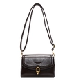 Retro dark brown leather crossbody bag with polished gold ring buckle and flap closure - Brown