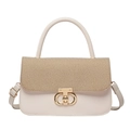Borsa beige in ecopelle e paglia intrecciata con chiusura a scatto dorata - Bianco