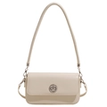 Minimalist creamy white rectangular crossbody bag with silver rotating metal lock - White