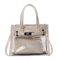Borsa a mano trasparente in PVC con bordo bianco crema e pochette interna - Bianco Sporco