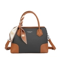 Sac cabas tendance en tissu gris et cuir marron avec poignée ornée d'un foulard chic - Noir