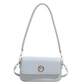 Light blue retro square crossbody bag with glossy finish and silver twist lock closure - Blue