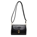 Minimalist black faux leather crossbody bag with golden metal double-ring buckle detail - Black