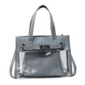 Borsa a tracolla in PVC trasparente grigio-blu chiaro con pochette interna e chiusura a vite - Azzurro