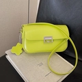 Fluorescent green patent leather underarm bag with rectangular silver metal buckle - Fruit Green