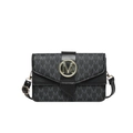 French luxury black baguette bag with grey M monogram print and gold metal buckle - Black