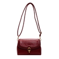 Deep burgundy faux leather crossbody bag with elegant gold oval clasp and long strap - Red