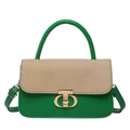 Borsa patchwork verde e beige con chiusura a scatto dorata e tracolla sottile regolabile - Verde