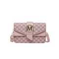 Pink leather crossbody bag with letter print and golden M logo hardware - Pink