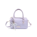 Light purple pillow handbag with snakeskin texture, pearl bow pendant and crossbody strap - Purple