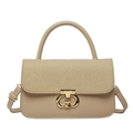 Borsa a tracolla beige chic con patta intrecciata e fibbia rotante in metallo dorato - Cachi