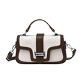 Brown and cream crossbody bag with embossed logo and silver metallic hardware - Coffee and White