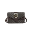 Brown underarm bag with M-letter monogram print and golden metal logo buckle - Brown