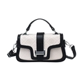 Chic beige and black embossed crossbody bag with panda pattern and metal buckle - Black and White
