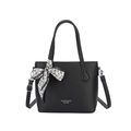 Classic black leather bucket bag with decorative heart scarf and adjustable strap - Black
