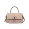 Borsa a scatola beige intrecciata con fibbia metallica ad anello e manico superiore - Cachi