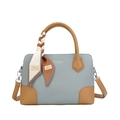 Sac fourre-tout tissé bleu avec finitions en cuir marron et détail foulard chic - Bleu