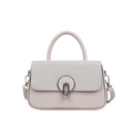 Borsa beige in pelle e tessuto a trama con fibbia argentata e tracolla rimovibile - Beige