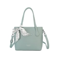 Mint green luxury pebbled leather bucket bag with decorative heart print silk scarf - Green