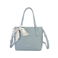 Sac seau bleu brume élégant avec texture litchi et foulard en soie imprimé cœur - Bleu