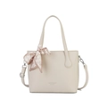 Sac seau blanc crème à texture de litchi avec foulard en soie à motif cœur décoratif - Blanc