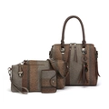 Set 4 pezzi di borse a righe marroni con borsa a mano, tracolla e porta carte - Marrone Scuro