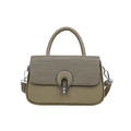Olive green stylish handbag featuring woven texture flap and silver metal buckle - Green