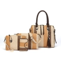 Set di 4 borse a righe intrecciate da donna con grande tote e manici in pelle marrone - Beige