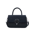 Chic black box bag with woven texture lid and elegant circular metal clasp for women - Black