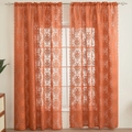 Elegant orange semi-transparent lace curtain with damask patterns for windows - Medium Version / Orange