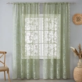 French light green lace blackout curtains with floral embroidery and wavy scalloped edges - 132*160 / Green