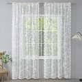 French style white floral lace blackout curtains with scalloped edges for rod pocket hanging - 132*160 / White