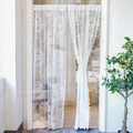 Weißer französischer Spitzentürvorhang mit Blumenmuster und Wellenkanten für Deko - B100cm*H100cm / Runder Spiegelblumenstil (Weiß)