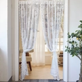 White French lace door curtain with floral embroidery and scalloped edges for bedroom decor - White Round Mirror Flower / 100*100cm