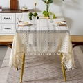 Detail of bohemian cream lace tablecloth featuring hollow crochet patterns and tassel edges - 150*100cm / Beige Dot