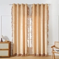 Beige velvet curtains with lace edges on grommets for bedroom and living room - 132cmx213cm / Orange
