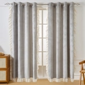 Dark grey chenille blackout curtains with white lace trim and grommet top design - 132cmx213cm / Gray