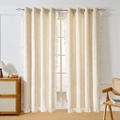 Thickened cream velvet blackout curtain with ruffle edge and metal grommets for bedroom - 132cmx213cm / Off White