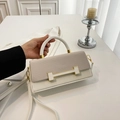 Chic two-tone box bag in white pleated leather and grey weave with gold H clasp - White