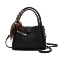 Black litchi-grain bucket bag with fashion printed scarf and adjustable strap - Black
