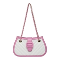 Quilted pink and white crossbody bag with gold chain strap and elegant metal lock - Pink