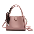 Pink lychee texture bucket bag with dual handles and decorative fashion scarf - Pink
