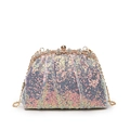 Borsa a conchiglia con paillettes cangianti, fiori di cristallo e tracolla dorata - Rosa